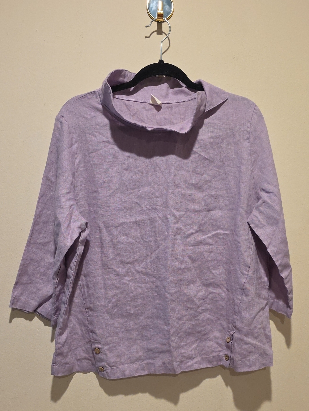 Lintico Lilac Relaxed Collar Blouse - Women Lagenlook Size Xl